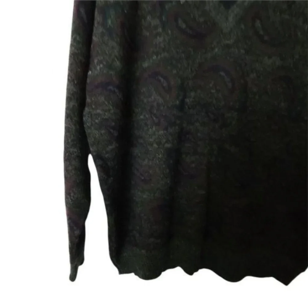 Vintage Cedrics Sweater Wool Blend XL Paisley Gray Green‎ Mens V-Neck